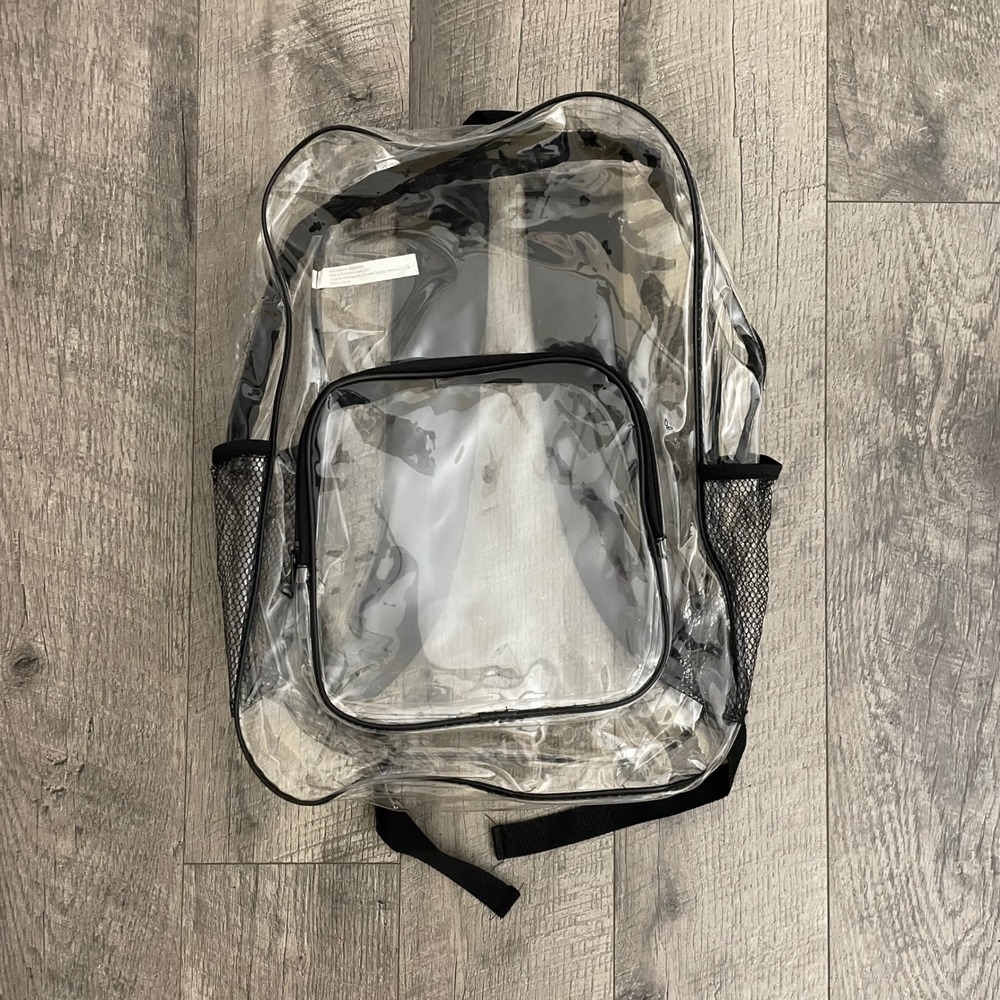 Bagmasters Clear PVC Backpack Stadium Approved Security School Bag Black Trim